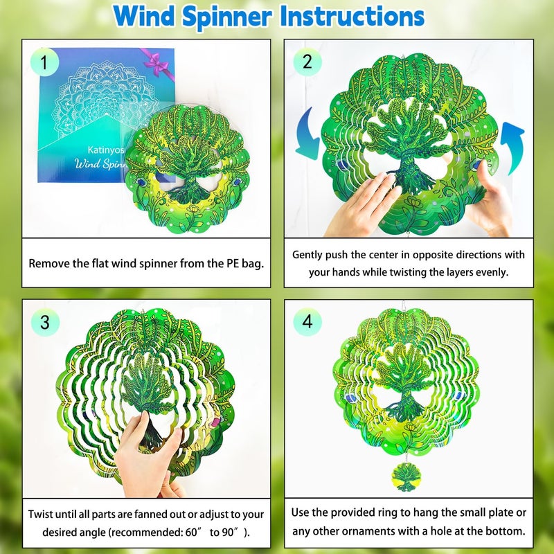 Katinyos Wind Spinners,12 inch Tree of Life with 360° Swivel Hook for Yard and Garden, Bird Wind Catcher, Metal Wind Spinners Outdoor for Lawn Hanging Crafts Decor Kinetic Yard Art Ornament Gifts - Image 3